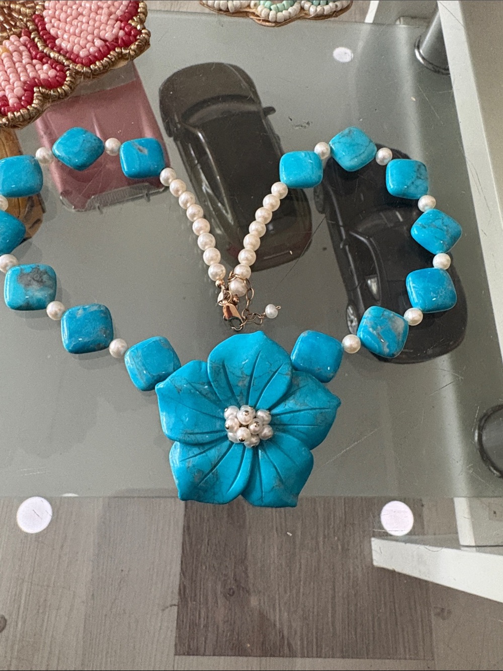 14 k gold fild genuine  pearl and turquoise necklace